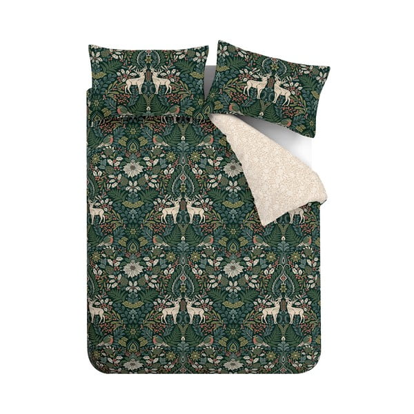 Tamno zeleno-krem posteljina za bračni krevet 200x200 cm Majestic Stag – Catherine Lansfield