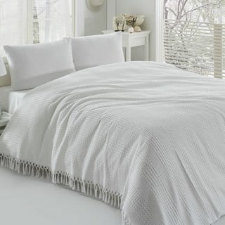 Bijeli lagani pamučni prekrivač za krevet Pique, 220 x 240 cm