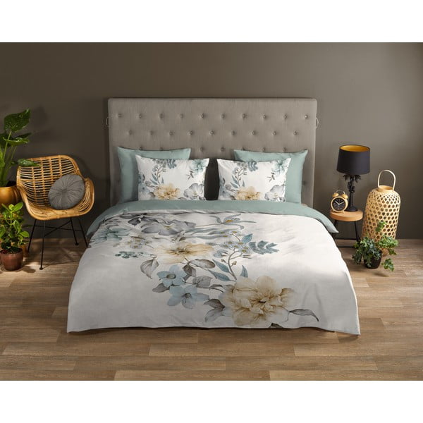 Zelena/krem pamučna posteljina za krevet za jednu osobu/za produženi krevet 140x220 cm Celina – Good Morning-image-1