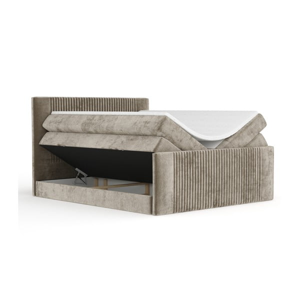 Svjetlo smeđi boxspring krevet s prostorom za odlaganje 180x200 cm Bergamo – Maison de Rêve-image-2