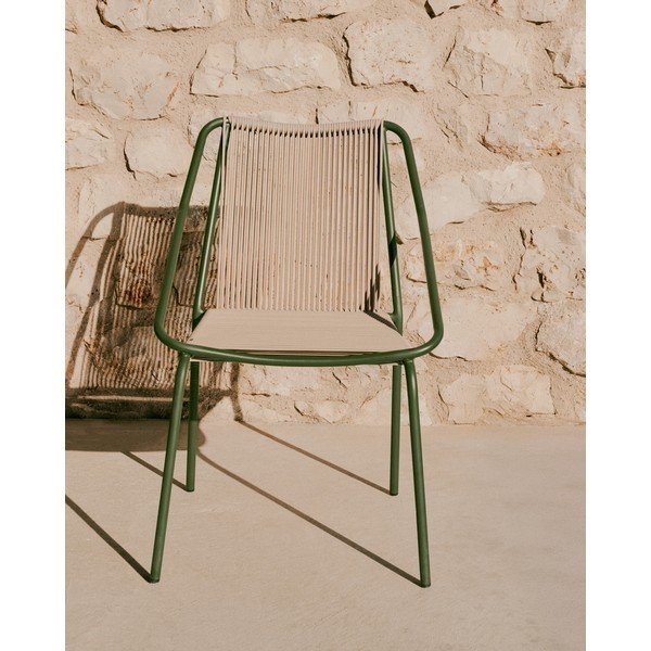 Tamno zelena/bež metalna vrtna stolica Zivia – Kave Home-image-1