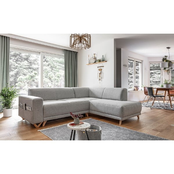 Svijetlo siva sklopiva/s prostorom za odlaganje kutna garnitura (s desnim kutom/u obliku slova L) Classy Sophie – Miuform-image-3