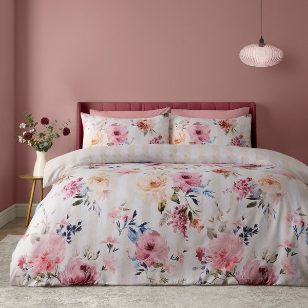 Krem posteljina za krevet za jednu osobu 135x200 cm Floral Stripe – Catherine Lansfield-image-3