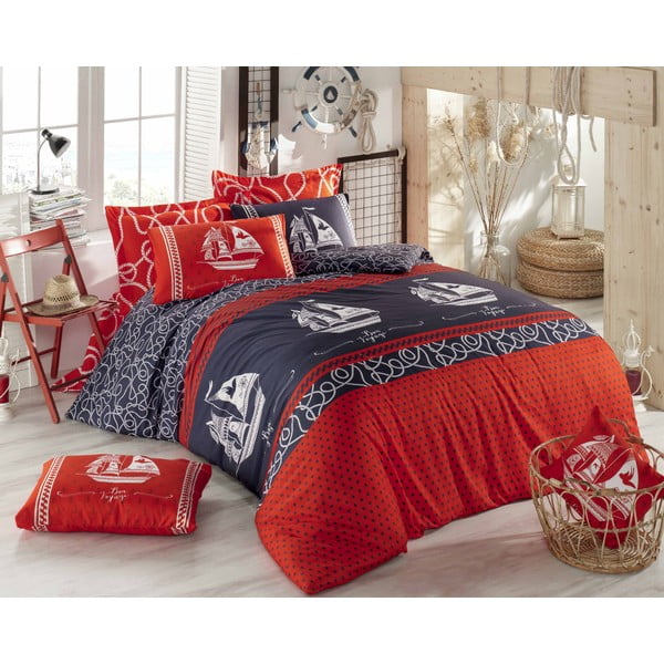 Crveno-tamno plava pamučna posteljina za krevet za jednu osobu 140x200 cm Marine – Mijolnir