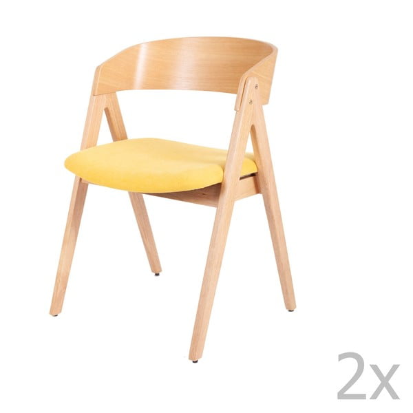 Set od 2 blagovaonske stolice od gumenog drveta sa žutim sjedištem sømcasa Rina