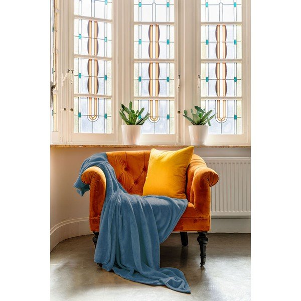 Plavi prekrivač od mikropliša za bračni krevet 180x220 cm Cosy – Tiseco Home Studio-image-1
