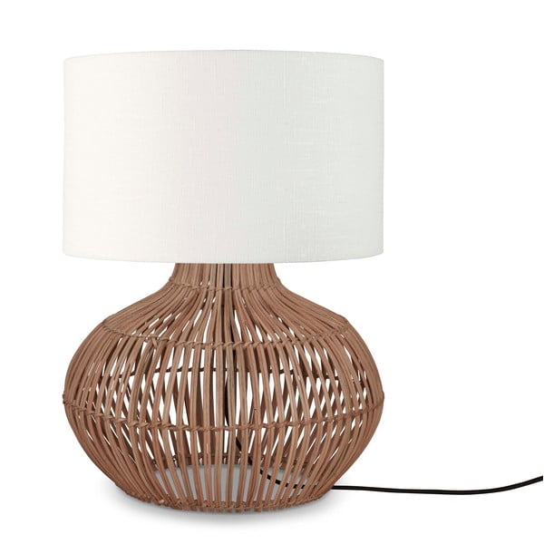 Bijela/u prirodnoj boji stolna lampa s tekstilnim sjenilom (visina 48 cm) Kalahari – Good&Mojo