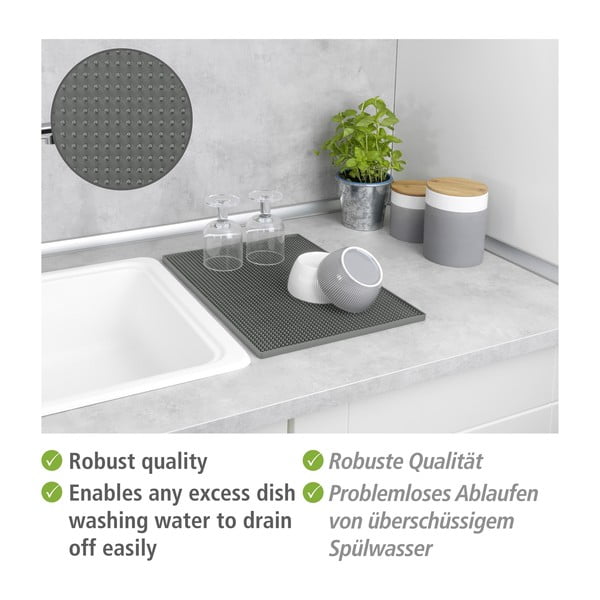 Siva gumena podloga za ocjeđivanje posuđa 40x30 cm Maxi – Wenko-image-4