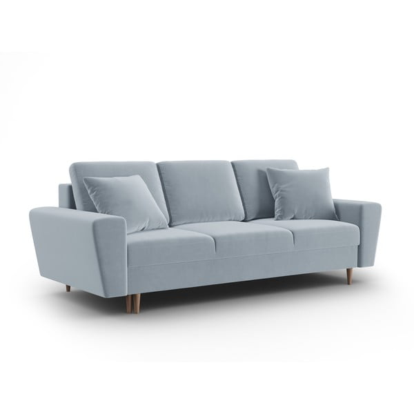 Svijetlo plava baršunasti sklopiva/s prostorom za odlaganje sofa 235 cm Kyoto – Cosmopolitan Design-image-1
