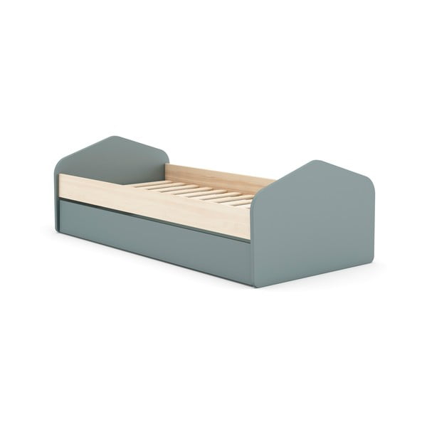 Dječji krevet u dekoru bora s dodatnim ležajem s prostorom za odlaganje s podnicom 90x200 cm u prirodnoj boji/prljavo zeleni Estefania – Marckeric-image-1