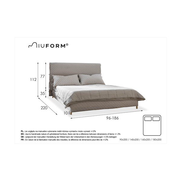 Crni tapecirani bračni krevet s podnicom 140x200 cm Sleepy Luna - Miuform-image-4