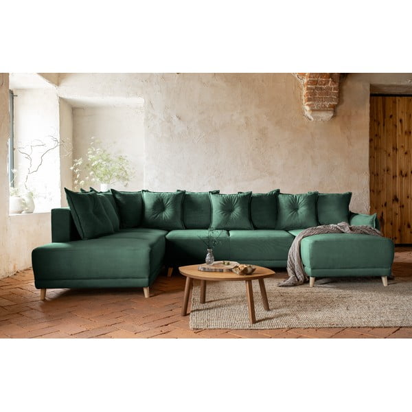 Zelena sklopiva kutna garnitura od samta (s lijevim kutom/u obliku slova "U") Lazy Lukka – Miuform-image-4