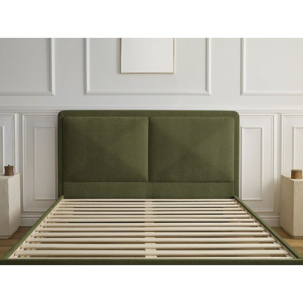 Zeleni podstavljeni tapecirani bračni krevet s podnicom 180x200 cm Mara – Bobochic Paris-image-2