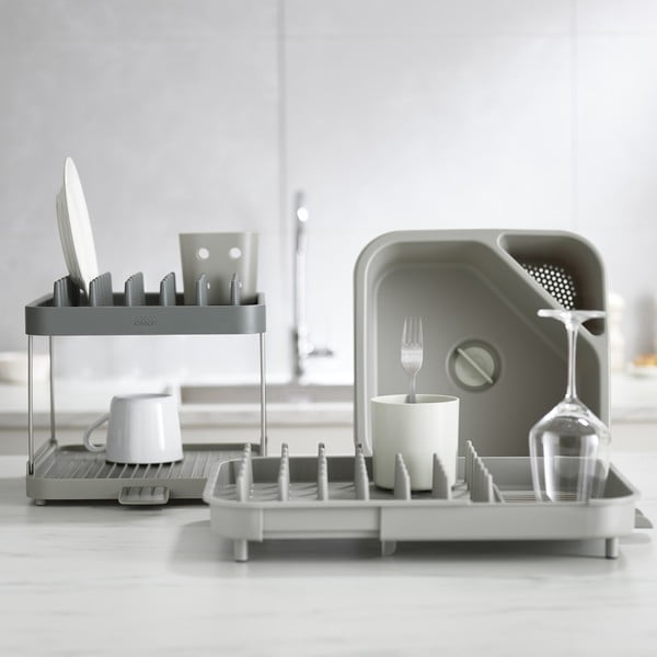 Sivi plastičan prilagodljiv ocjeđivač za posuđe 34x37 cm Duo – Joseph Joseph-image-1