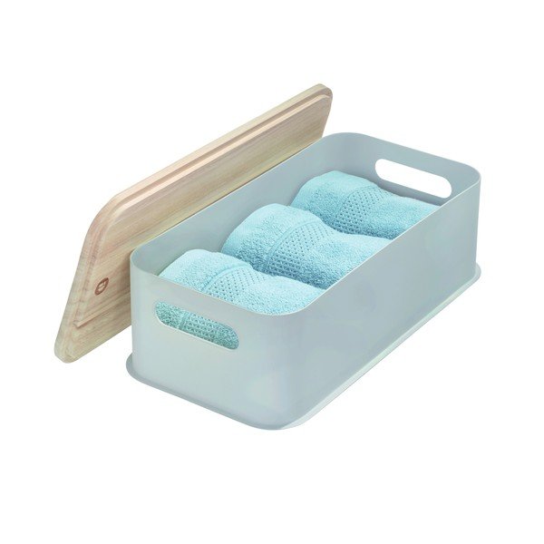 Siva kutija za pohranu s drvenim poklopcem paulovnija iDesign Eco Handled, 21,3 x 43 cm-image-3