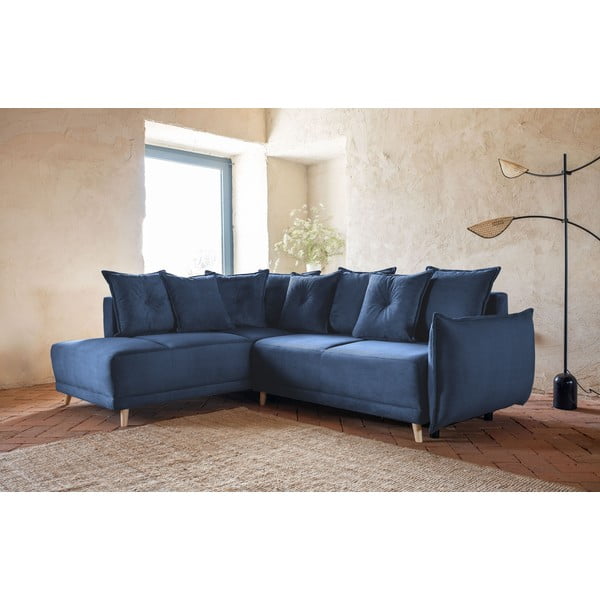 Tamno plava sklopiva kutna garnitura od samta (s lijevim kutom) Lazy Lukka – Miuform-image-3