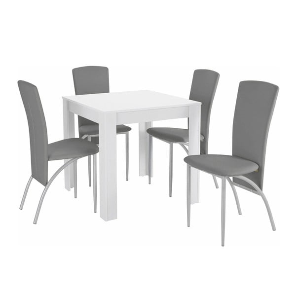 Set blagovaonskog stola i 4 sive blagovaonske stolice Støraa Lori Nevada Duro Bijela svijetlo siva