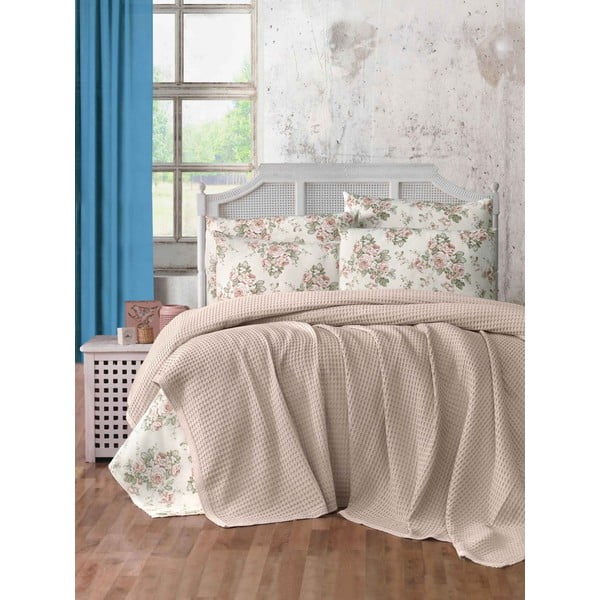 Svjetlo smeđi pamučan prekrivač 220x240 cm Waffle – Mila Home