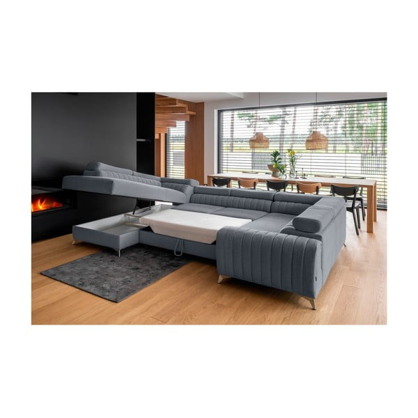 Plava sklopiva/s prostorom za odlaganje kutna garnitura (s lijevim kutom/u obliku slova "U") Louis – ELTAP-image-4