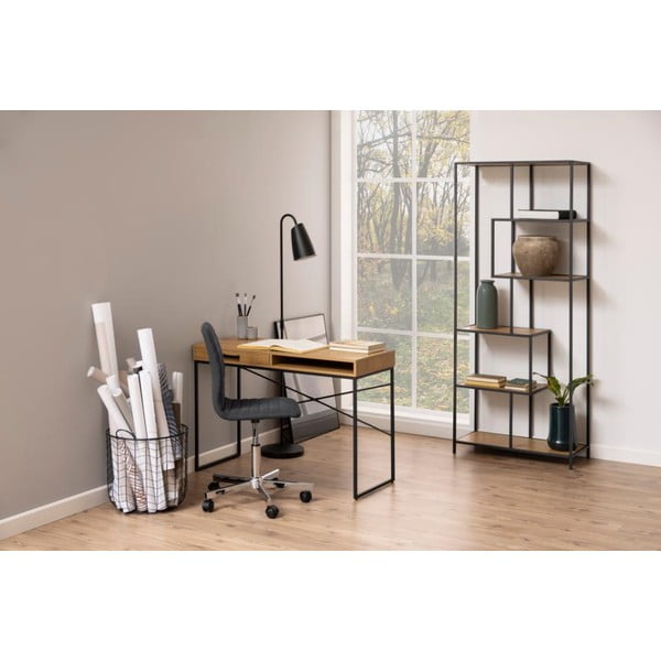 Crno-prirodna polica za knjige u dekoru hrasta 77x185 cm Seaford - Actona-image-4