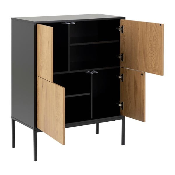 Crna/u prirodnoj boji visoka komoda u dekoru hrasta 80x103 cm Seaford – Actona-image-3