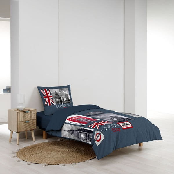 Tamno plava pamučna posteljina za krevet za jednu osobu 140x200 cm City London – douceur d'intérieur-image-2