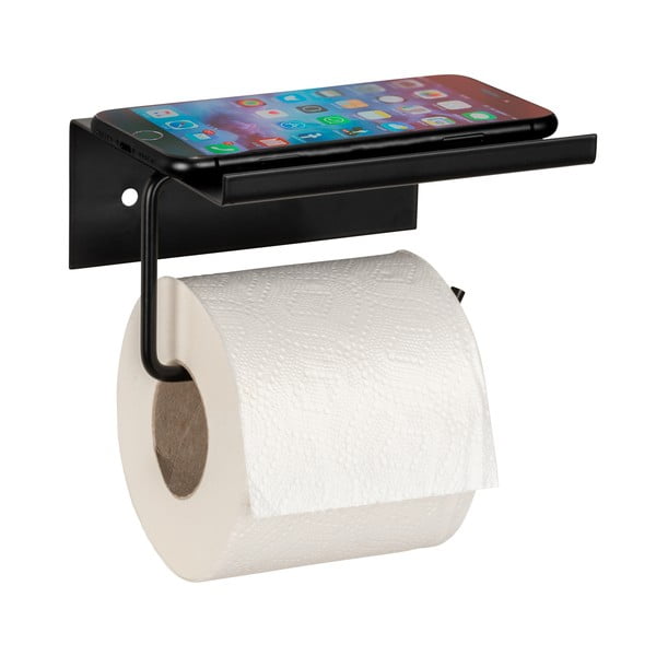 Crni metalni samoljepljiv/s policom držač toaletnog papira Desulo – Wenko