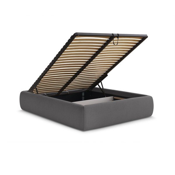 Tamno sivi tapecirani bračni krevet s prostorom za odlaganje/bez uzglavlja s podnicom 180x200 cm Inera – Bobochic Paris-image-3