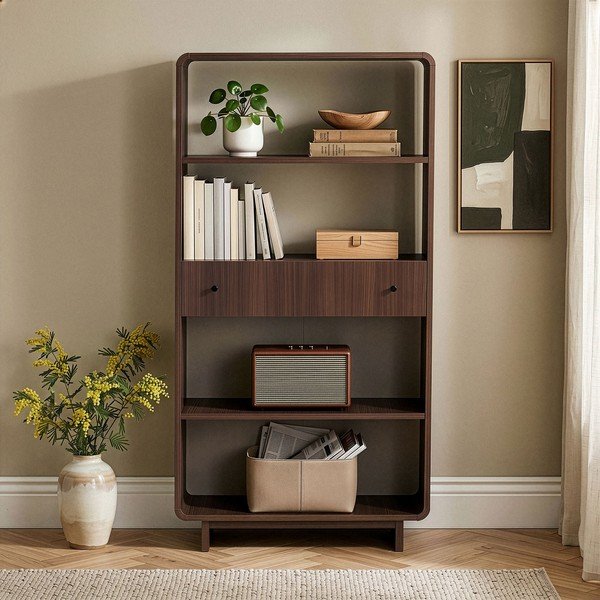Biblioteka u dekoru oraha u tamnoj prirodnoj boji 78x153x34 cm Senza – Nordure-image-1