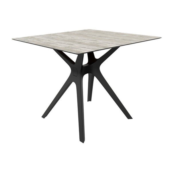 Blagovaonski stol s crnim nogama i staklenom pločom za eksterijer Resol Vela, 90 x 90 cm