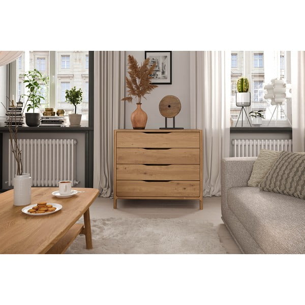 Niska komoda od punog hrasta u prirodnoj boji 95x80 cm Twig – The Beds-image-3