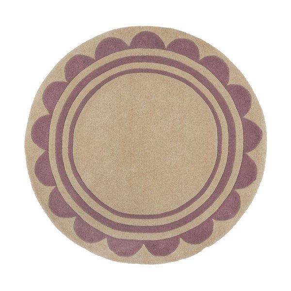 Ljubičasti/u prirodnoj boji ručno rađen vunen okrugao tepih ø 120 cm Lois Scallop – Flair Rugs