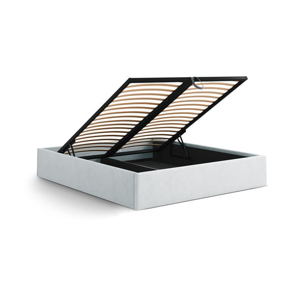 Svijetlo sivi tapecirani bračni krevet s prostorom za odlaganje/bez uzglavlja s podnicom 140x200 cm Susan – Micadoni -image-3