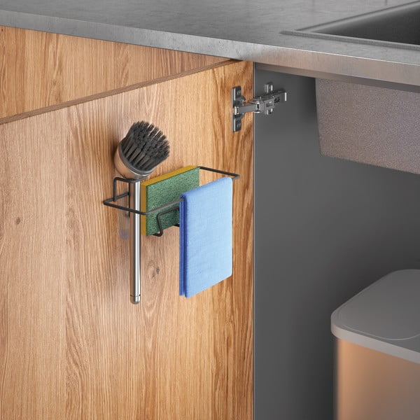 Mat crni metalni organizator za sudoper s postavljanjem bez bušenja Lava – Metaltex-image-2