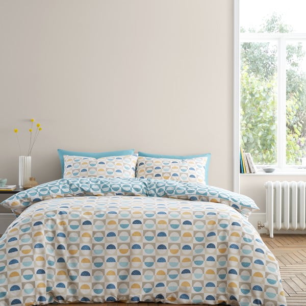 Žuta /plava pamučna posteljina za bračni krevet 200x200 cm Hans Retro Spot – Bianca
