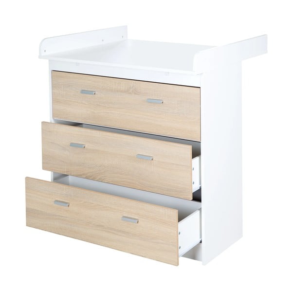 Bijela/u prirodnoj boji visoka dječja komoda u dekoru hrasta s promjenjivim stolom 89x98 cm Gabriella – Roba-image-3