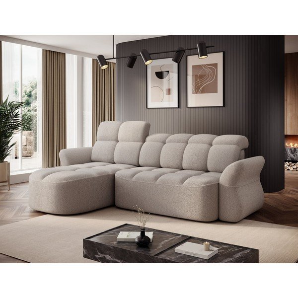 Bež sklopiva/s prostorom za odlaganje kutna garnitura od bouclé tkanine (s lijevim kutom/s ležaljkom) Beneth – ELTAP-image-3