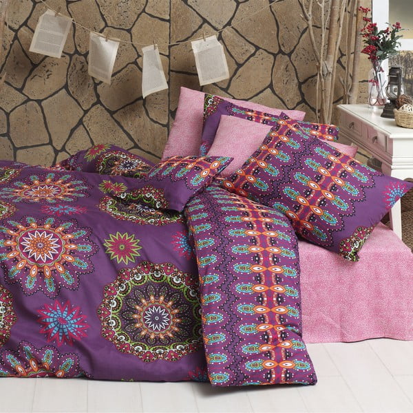 Posteljina za bračne krevete s plahtama Hula Pink, 200 x 220 cm