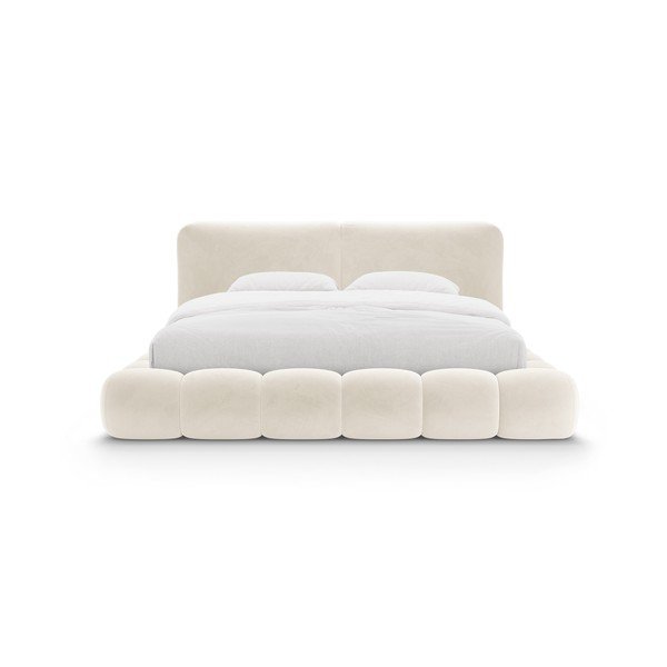 Tapecirani bračni krevet s prostorom za odlaganje s podnicom 180x200 cm boje slonovače Solange – Micadoni -image-4