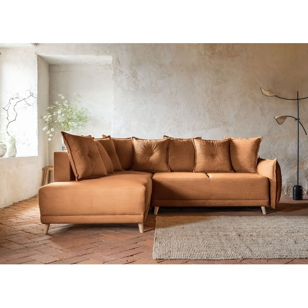 Ciglasta sklopiva kutna garnitura od samta (s lijevim kutom) Lazy Lukka – Miuform-image-1