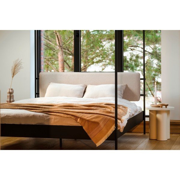 Crni/bež željezni tapecirani bračni krevet s baldihanom s podnicom 180x200 cm Eton – noo.ma-image-2