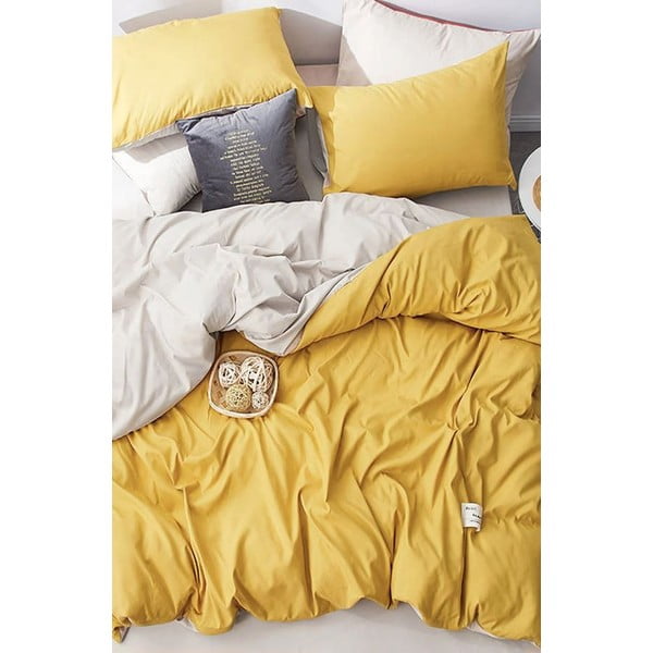 Žuto-krem pamučna posteljina za bračni krevet/s produženom plahtom  200x220 cm - Mila Home-image-3