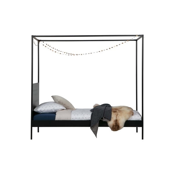 Crni krevet s baldahinom WOOOD Dani, 90 x 200 cm