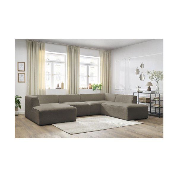 Smeđa kutna garnitura od bouclé tkanine (s desnim kutom/u obliku slova "U") Megeve – Bobochic Paris-image-3