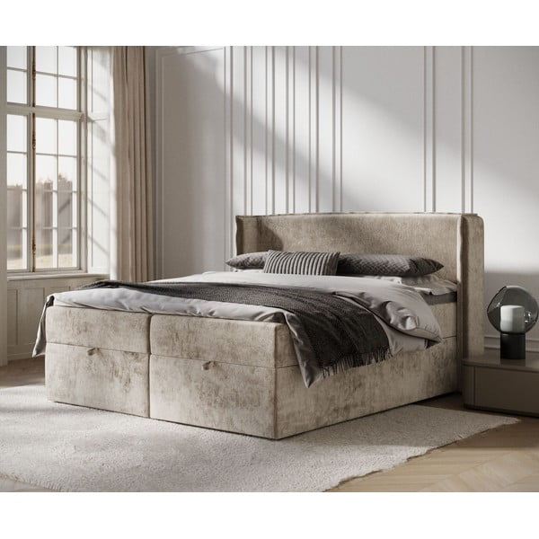 Bež boxspring krevet s prostorom za pohranu 160x200 cm Passion – Maison de Rêve-image-1