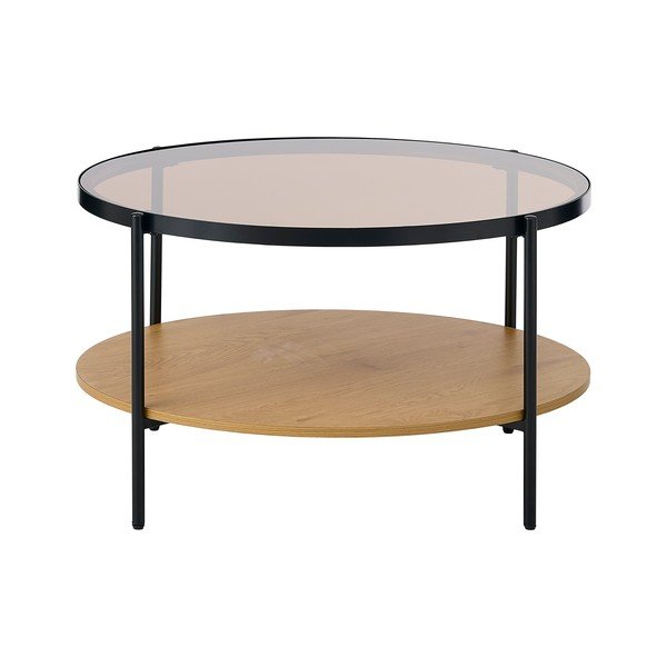 Okrugao stolić za kavu sa staklenom pločom stola u prirodnoj boji ø 84 cm Hassel – Unique Furniture-image-2