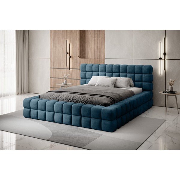 Plavi tapecirani bračni krevet s prostorom za odlaganje s podnicom 140x200 cm Dizzle – ELTAP-image-1
