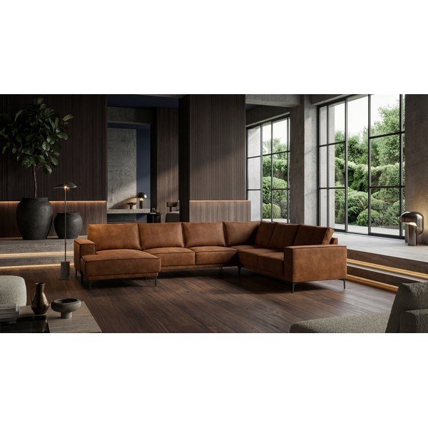 Konjak smeđa kutna garnitura od imitacije kože (s lijevim kutom/u obliku slova "U") Copenhagen – Scandic-image-1