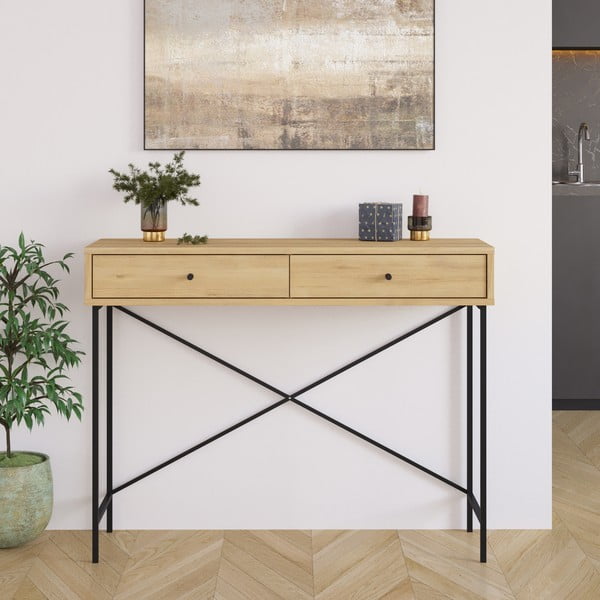 Pomoćni stol s pločom stola u dekoru hrasta u prirodnoj boji 35x110 cm Titan – Marckeric-image-1