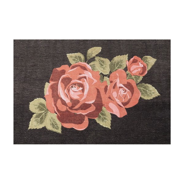 Crni tepih s motivom ruže Kare Design Roses, 240 x 170 cm